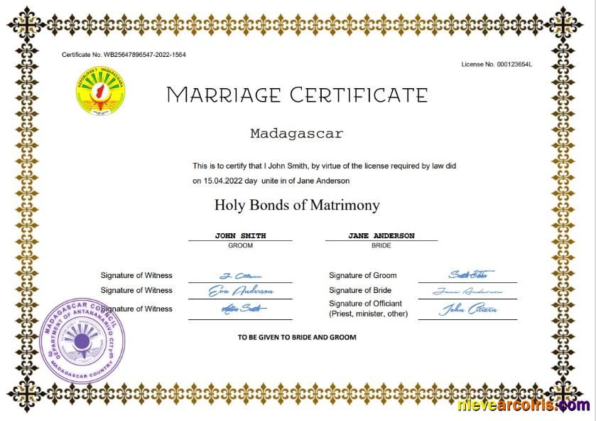 Madagascar marriage certificate